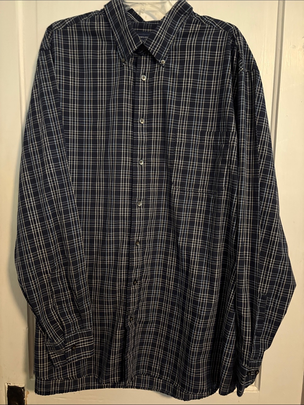 Saddlebred Navy and White Plaid Button-Down Shirt